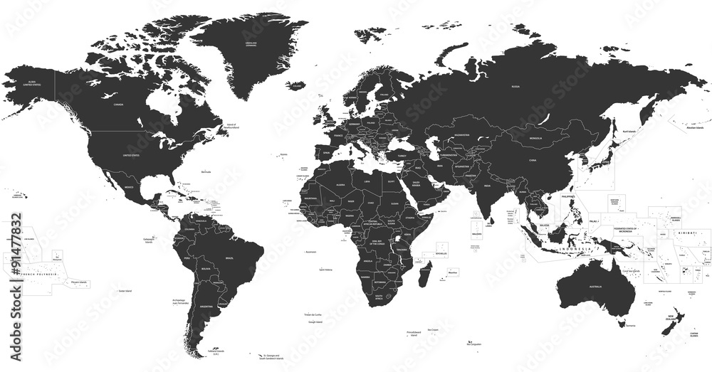 vector political dark grey world map