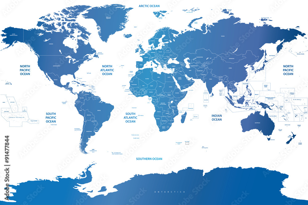 Fototapeta premium political world map in soft blue gradient color palette
