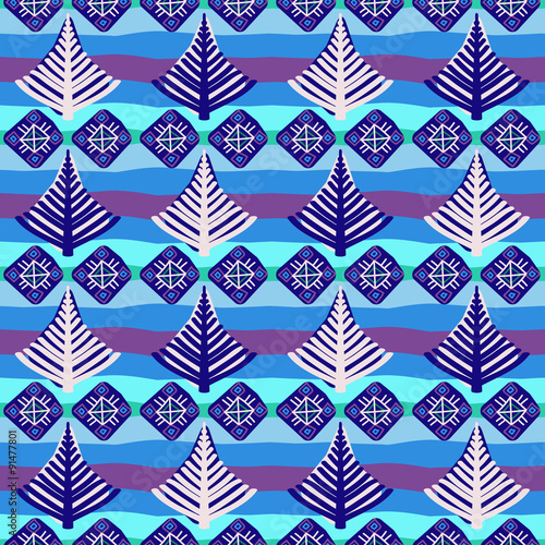 Hand-painted seamless pattern with ethnic motifs in multiple bright colors