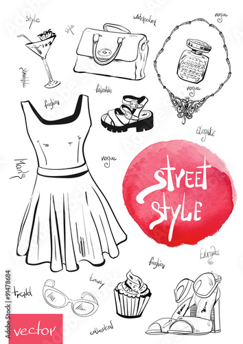  Vector fashion illustration. set of trendy look