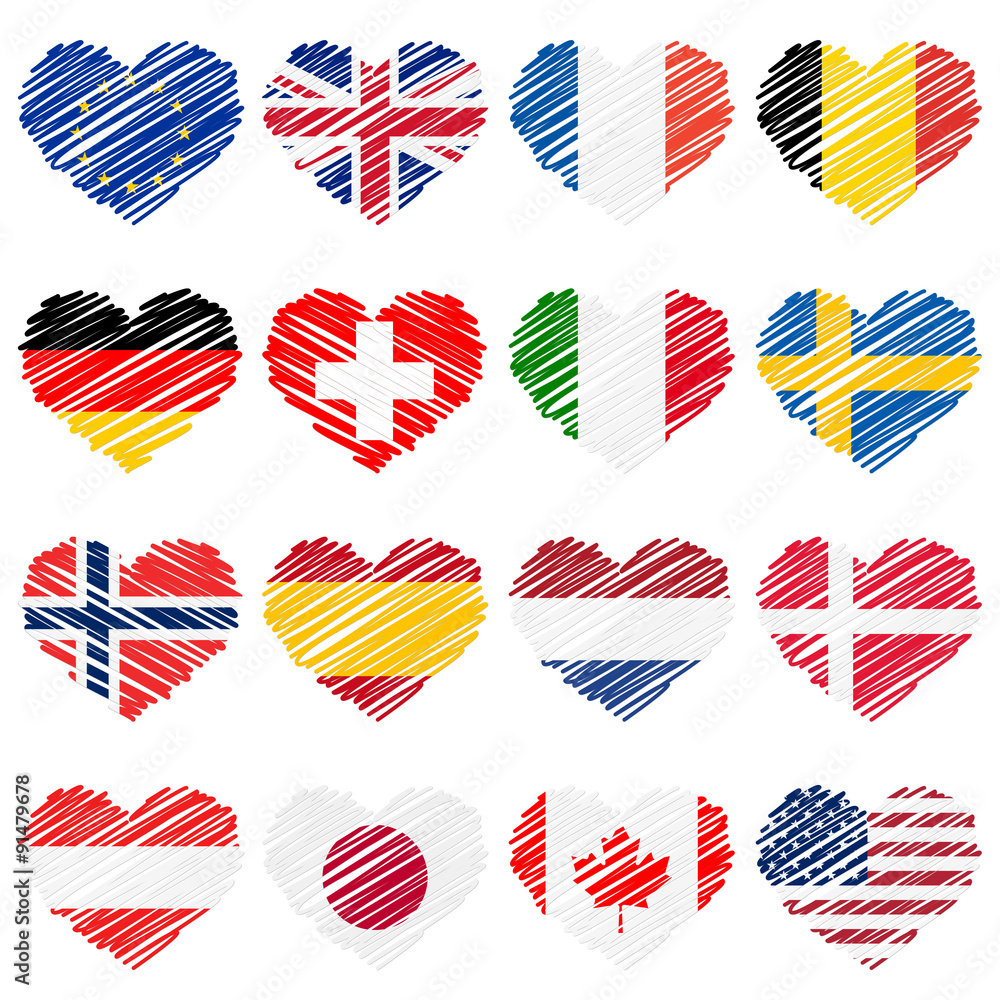 scribble hearts country flags scribble hearts country flags