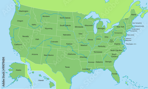 USA - Karte in Grün (mit Alaska)