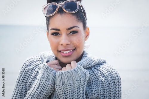 Photos Attractive woman wearing a warm cardigan