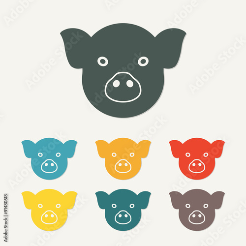 Pig head or face icon. Agriculture and farming concept. Vector.