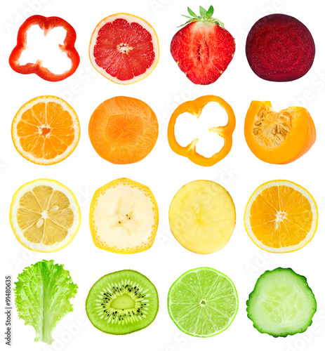 Collection of fresh fruit and vegetable slices