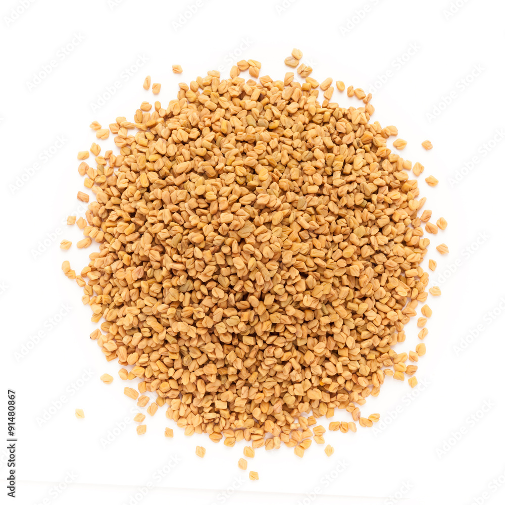 Top view of Organic Fenugreek (Trigonella foenum-graecum) isolated on white background Top view of Organic Fenugreek (Trigonella foenum-graecum) isolated on white background