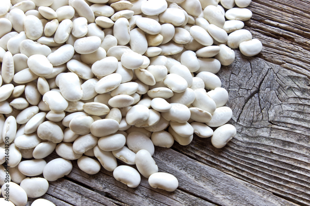 White bean on wooden background White bean on wooden background