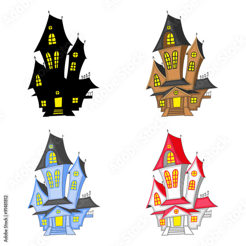 Set vector four colored scary house isolatet on white background