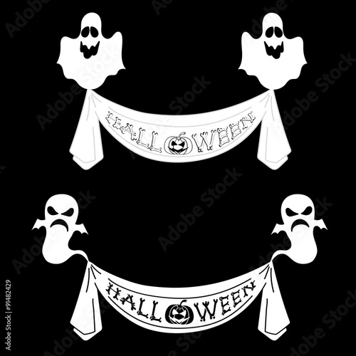 Vector images spirit and ghost fly with halloween billboard