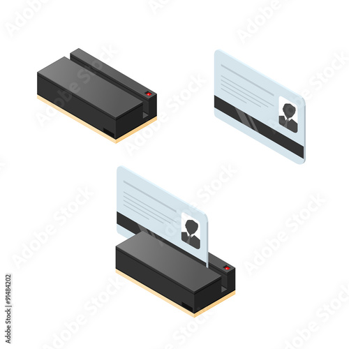 Isometric Swipe card security system - A vector icon illustration of an electronic swipe card for security and checking identification.