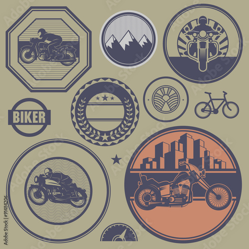 Motorcycle stamp or label set