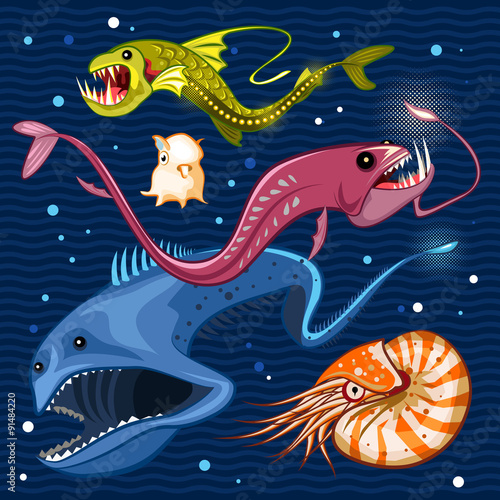 Fish Of The Deep Blue Sea Collection Set 02

Illustration of monsters of the deep blue sea collection set 02
. Contains viperfish, dragonfish, gulpereel, nautilus & dumbo squid photo