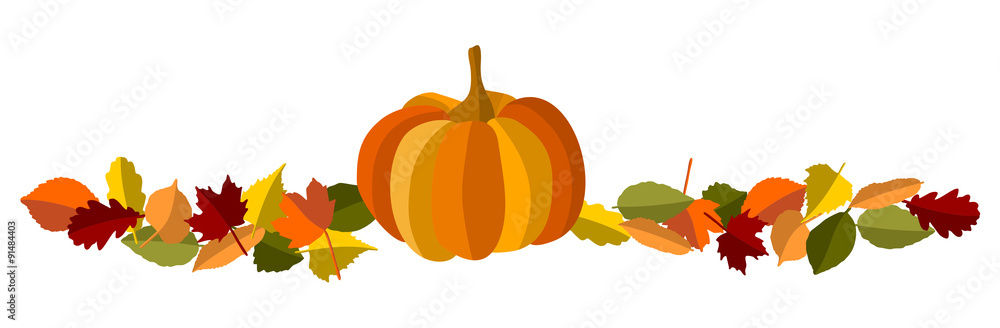Naklejka premium Herbstblätter Banner mit Kürbis