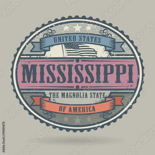 Vintage stamp with the text United States of America, Mississipp