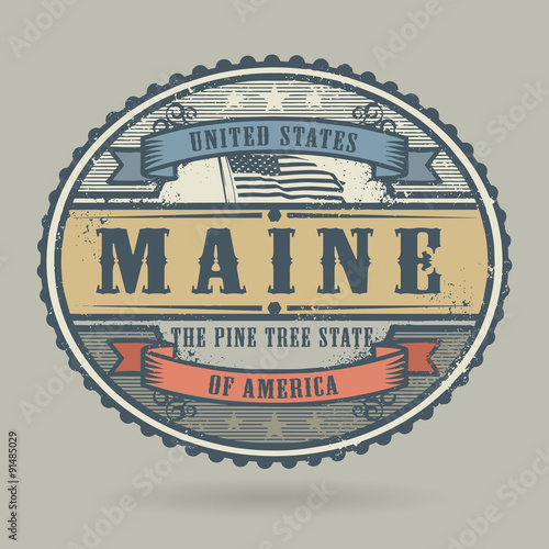 Vintage stamp with the text United States of America, Maine