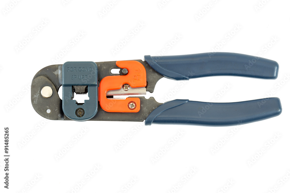 Fototapeta premium Ethernet crimping tool isolated on a white background. Tools se