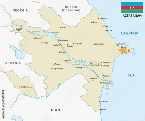 Azerbaijan map with flag