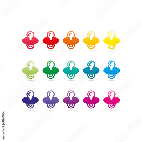 Child pacifier symbol. Colorful rainbow spectrum icons.. Vector graphic illustration template. Isolated on white background.