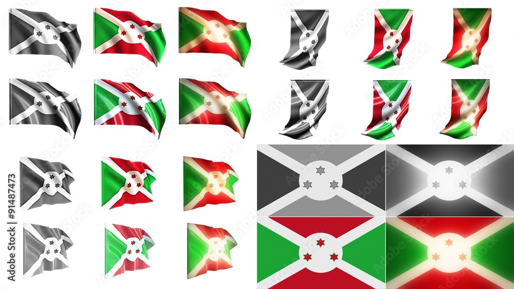 burundi flags waving styles small size set