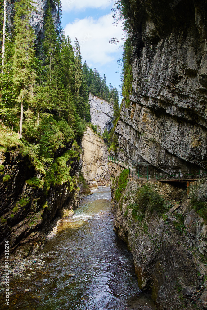 Schmaler Steg am Rand der Breitachklamm