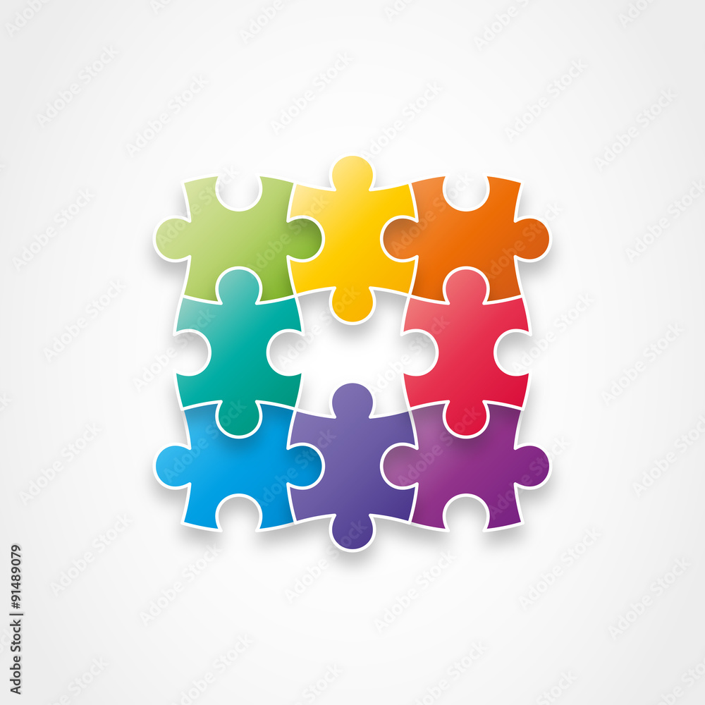 Puzzle pieces forming a square. Vector illustration graphic. Puzzle pieces forming a square. Vector illustration graphic.