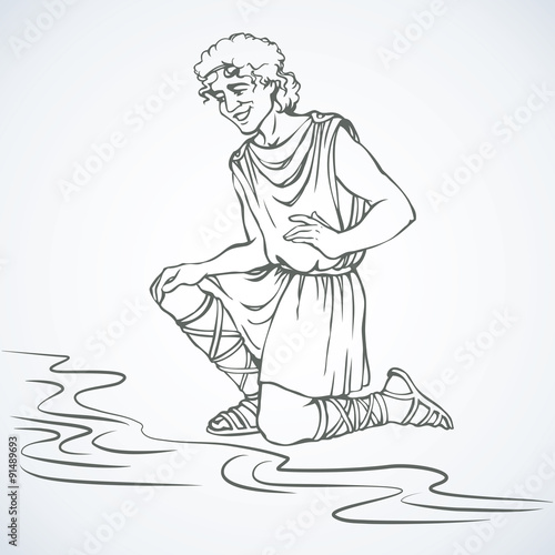 Man in ancient Greek clothes. Vector drawing photo