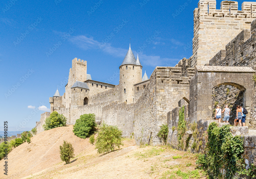 Carcassonne, France. The picturesque buildings of a medieval fortress. Fortress of Carcassonne is included in the UNESCO World Heritage List