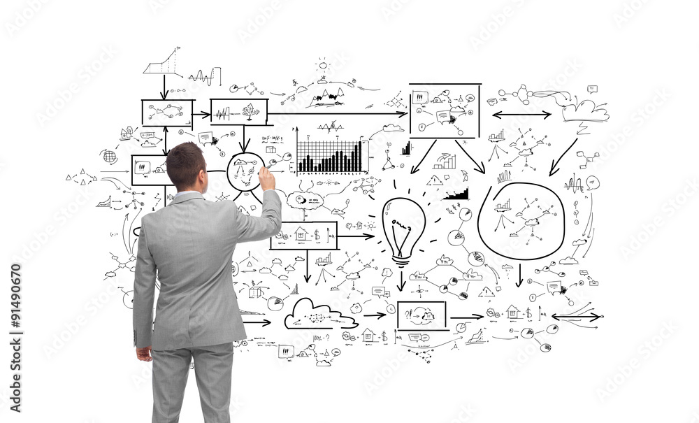businessman writing or drawing business scheme businessman writing or drawing business scheme