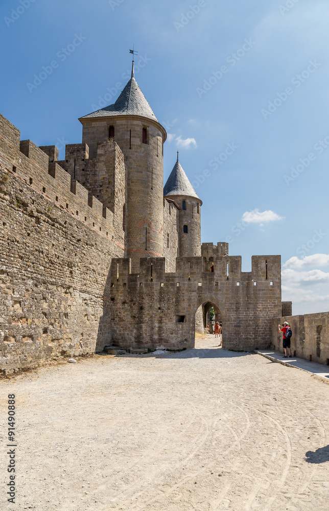 Carcassonne, France. The majestic medieval castle. Fortress of Carcassonne is included in the UNESCO World Heritage List