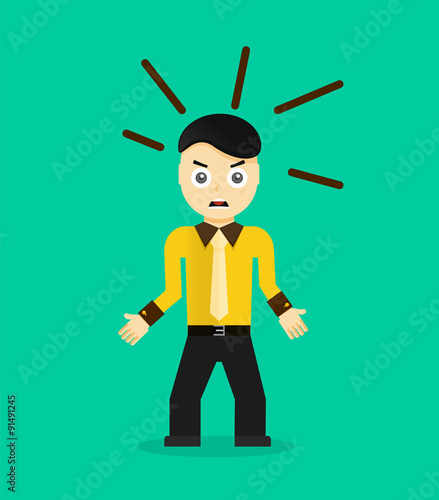Angry young cartoon businessman or office worker. Flat design