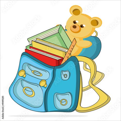 Schoolbag wth Teddy, cartoon