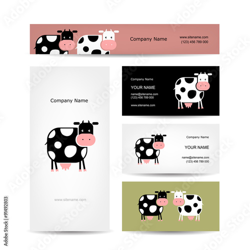 Business cards design with funny cow