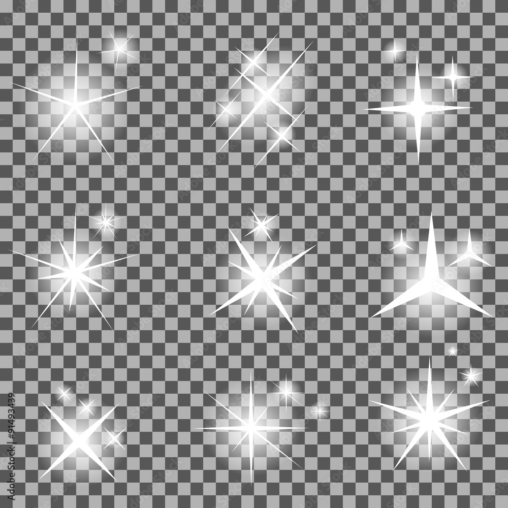 Set of Glowing Light Stars with Sparkles Vector Illustration Set of Glowing Light Stars with Sparkles Vector Illustration