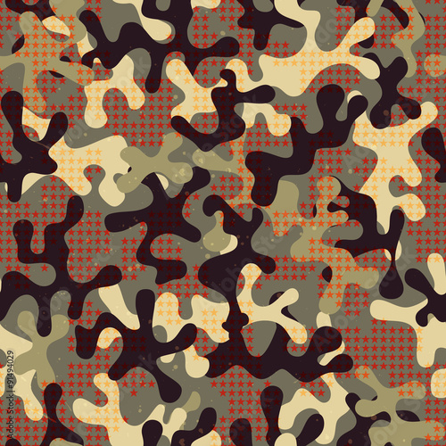 Camouflage seamless pattern with star shapes.