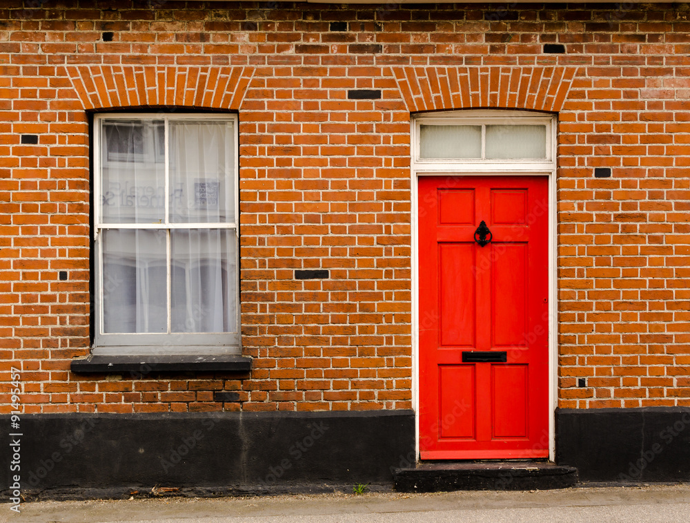 Fototapeta premium Red Wooden Painted Front Door