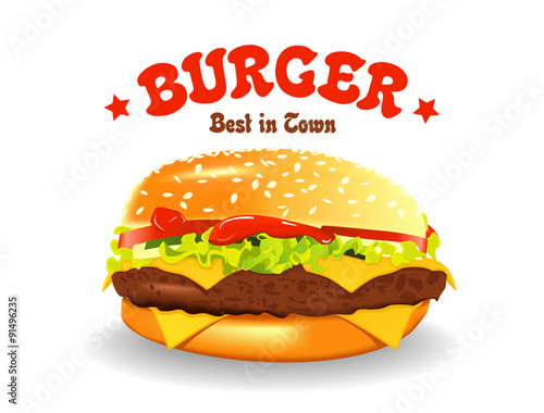 burger vector illustration. Hamburger on white background