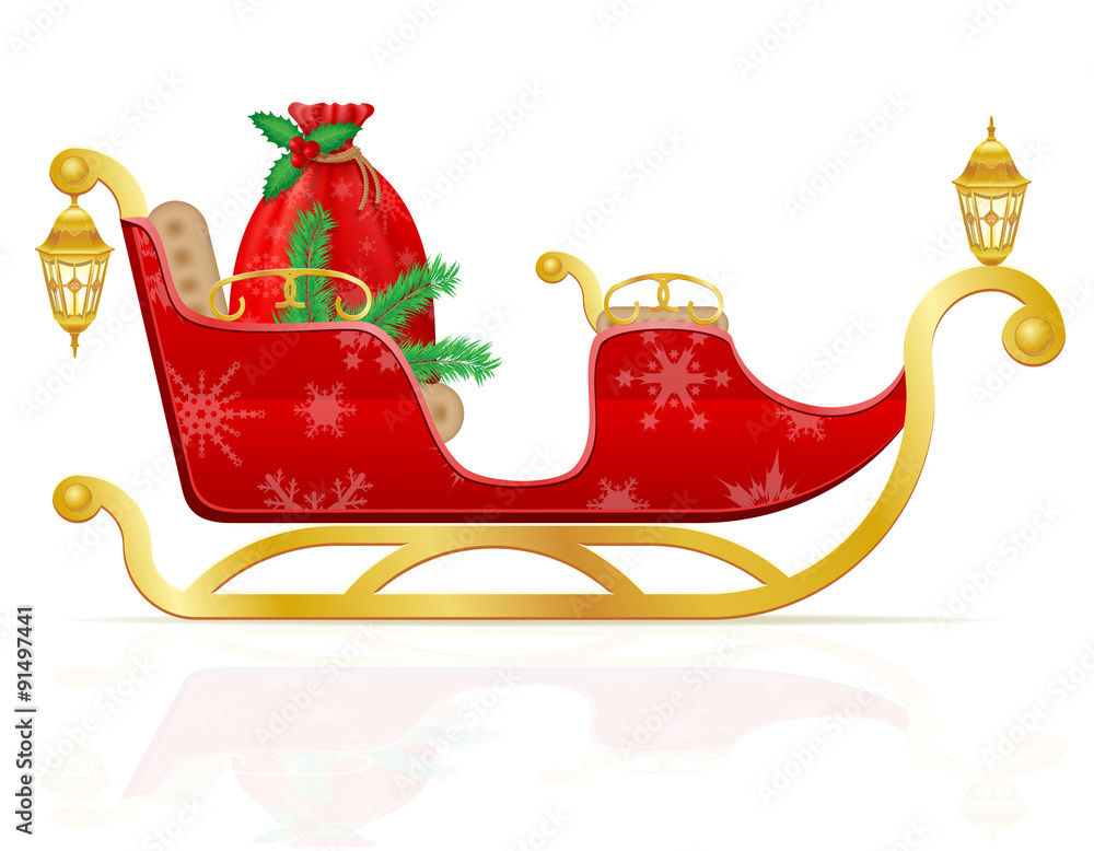 red christmas sleigh of santa claus with gifts vector illustrati red christmas sleigh of santa claus with gifts vector illustrati