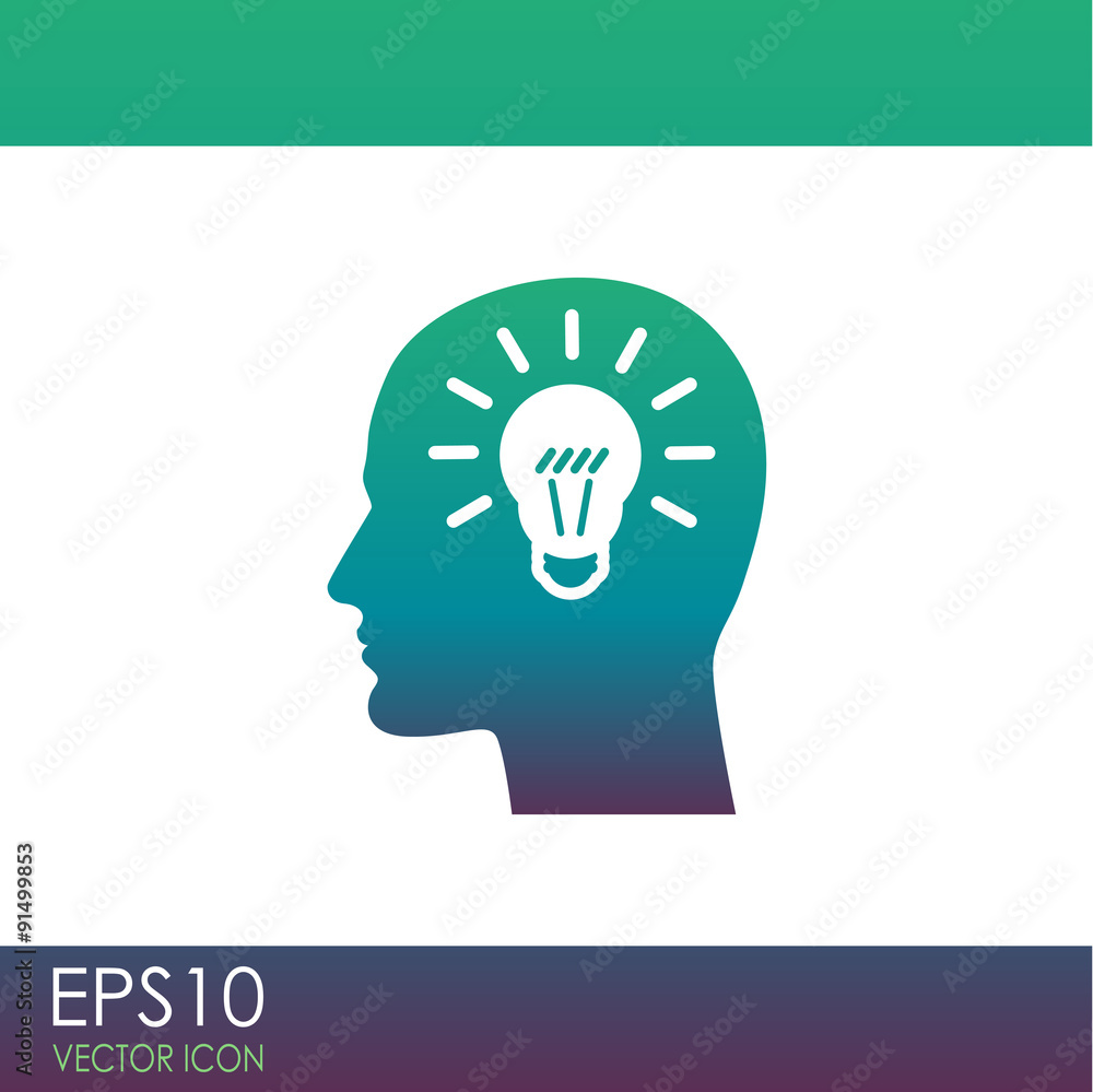 Human profile with bulb vector icon. Idea symbol. Human profile with bulb vector icon. Idea symbol.