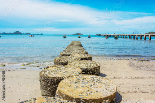 seashore sealandscapes barnacle bluesky jetty photo