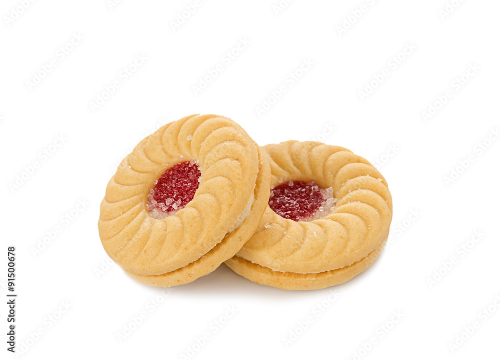 Sandwich biscuits with strawberry on white background Sandwich biscuits with strawberry on white background
