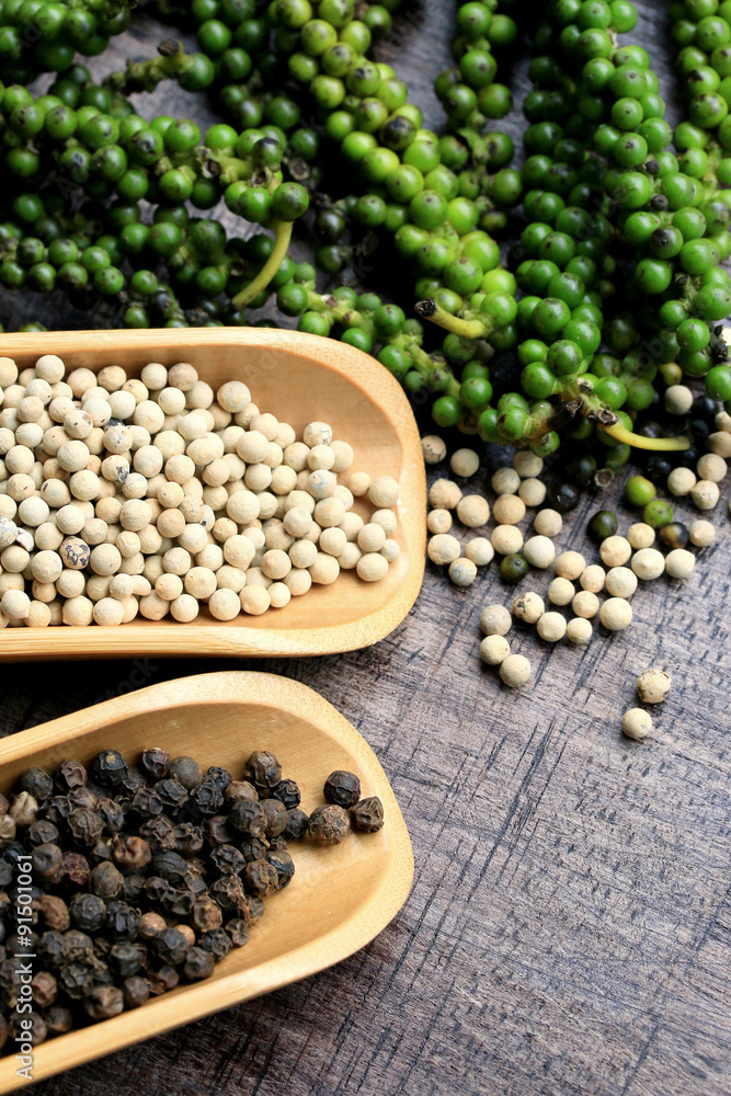 Fresh green pepper seeds and dried grain Fresh green pepper seeds and dried grain