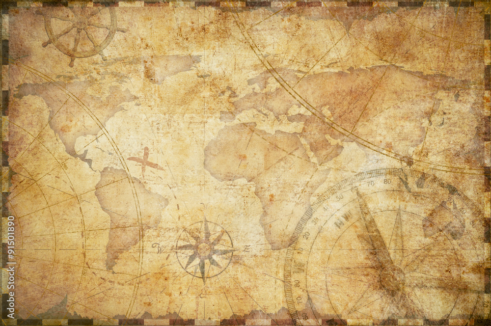 Naklejka premium stare tło mapy skarbów morskich