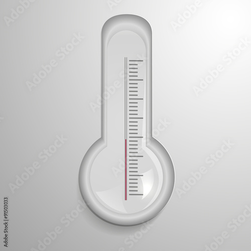 Thermometer on light gray background. Transparent glass icon for weather forecast and web design.