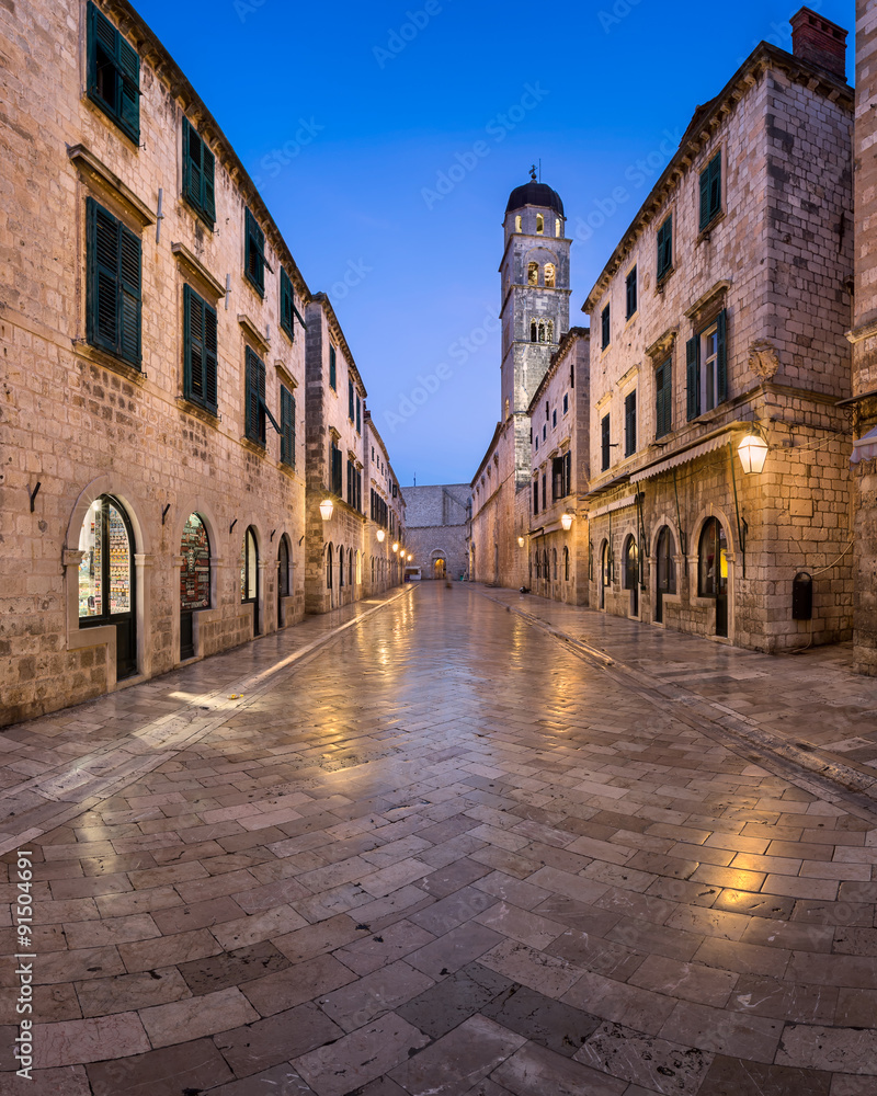 Panorama of Stradun Street in the Morning, Dubrovnik, Dalmatia,Croatia