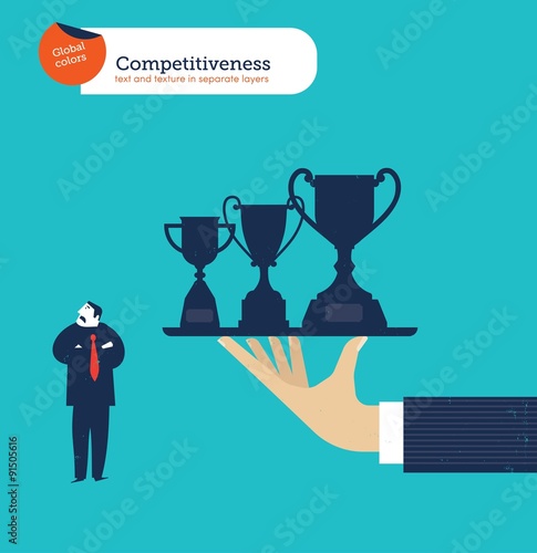 Hand offering a businessman trophies and he isn't interested