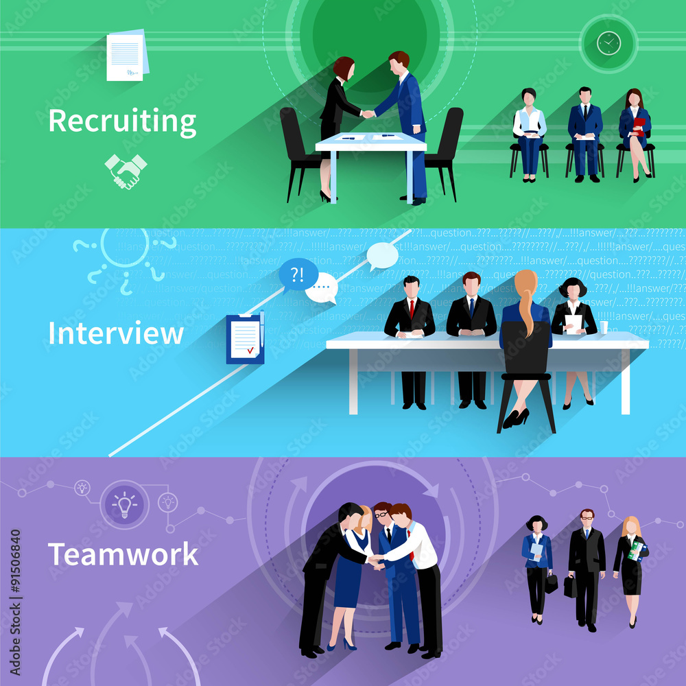 Human resources 3 flat banners set 