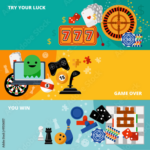 Gambling games flat banners set