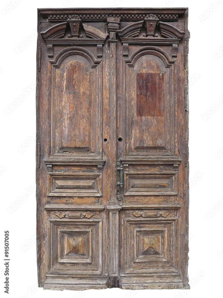 Obraz premium Vintage old brown wood door with patterns isolated