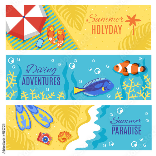 Summer holiday vacation horizontal banners set