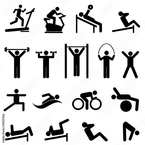 Exercise, fitness, health and gym icons